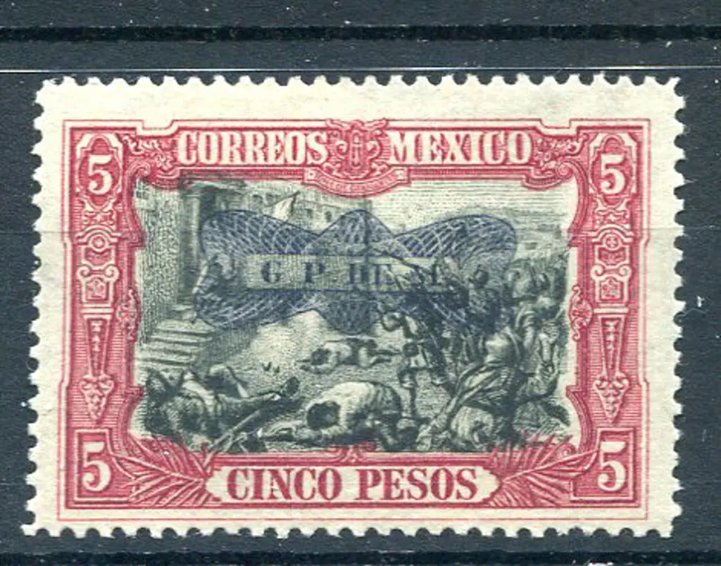 Mexico 1916 5p black & lake ovptd in black. Fine ... Image 1++