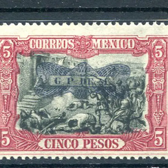 Mexico 1916 5p black & lake ovptd in black. Fine ...