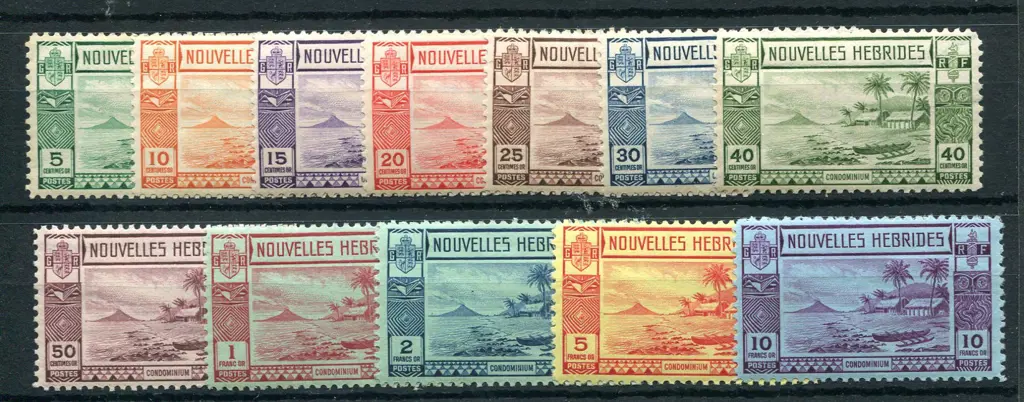 1938 Lopevi Is & Canoe set of 12. Toned gum on 30¢ ... Image 1++