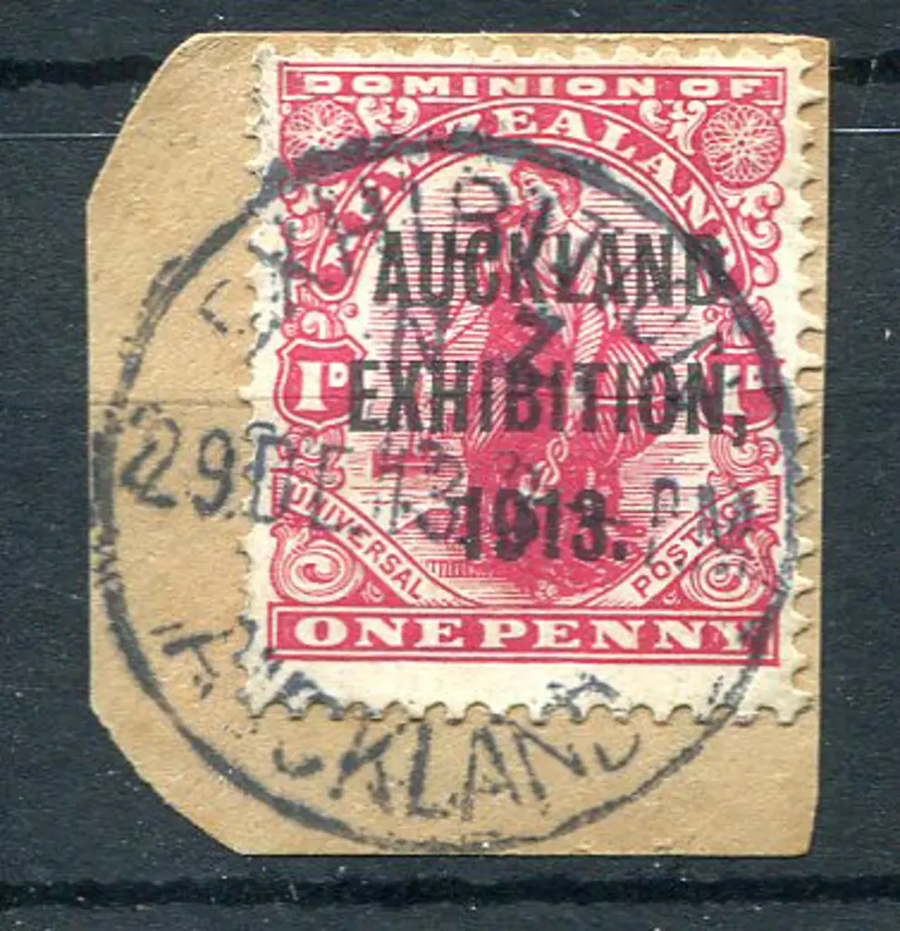 1913 1d rose-carmine Auckland Exhibition on piece ... Image 1++