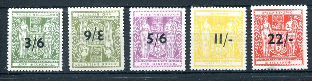 1940/45 3/6, 5/6, 11/-, 22/- Arms surcharges set ... Image 1++