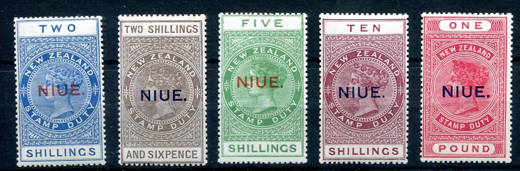 1918/29 2/- to £1 "NUIE." ovpts on NZ Postal ... Image 1++