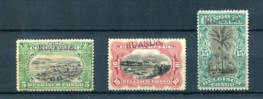 Ruanda Urundi 1916 Belgian Congo 5¢, 10¢ & 15¢ ... Image 1++