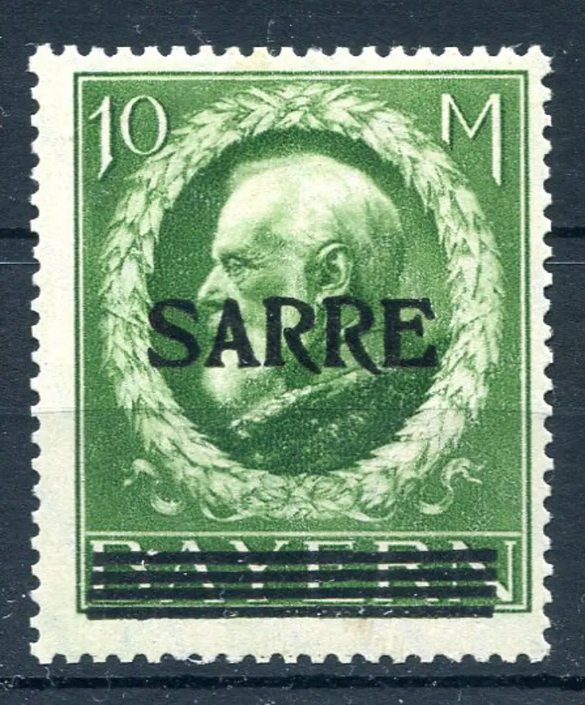 Saar 1920 10mk Bavaria King Ludwig ovptd "SARRE". ... Image 1++