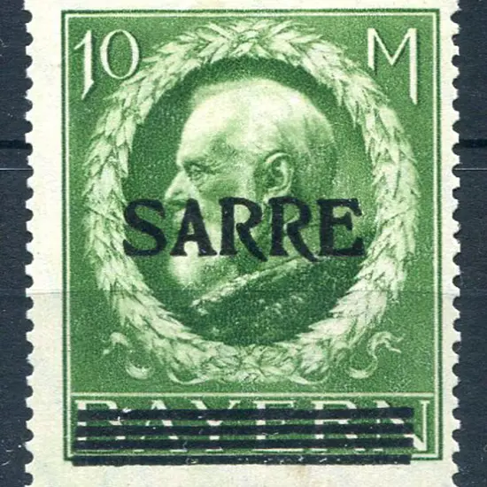 Saar 1920 10mk Bavaria King Ludwig ovptd "SARRE". ...