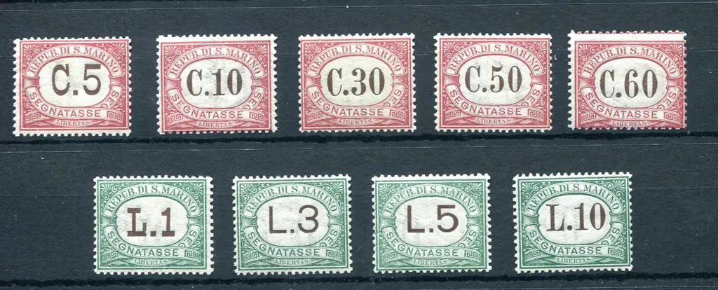 San Marino 1924 Postage Due set of 9. Fresh MUH. ... Image 1++