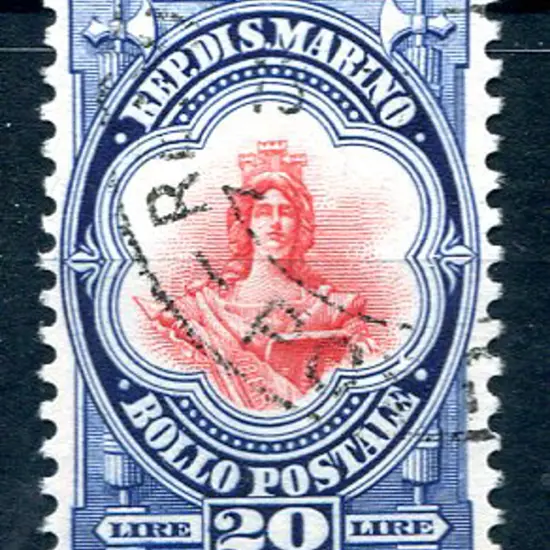 1929/35 20l red & blue. F/U & the useful top value ...