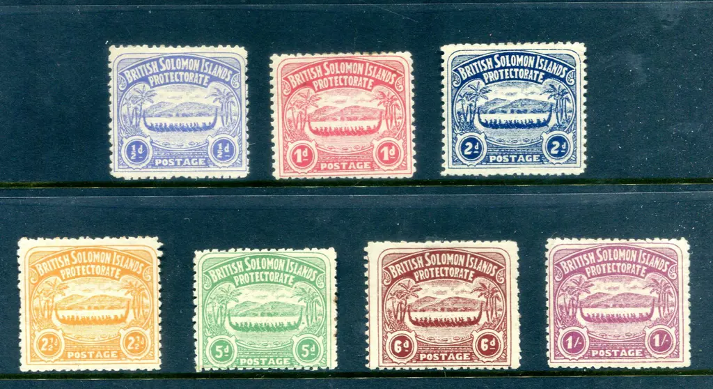 Solomon Is 1907 ½d to 1/- large Canoes set MLH ... Image 1++