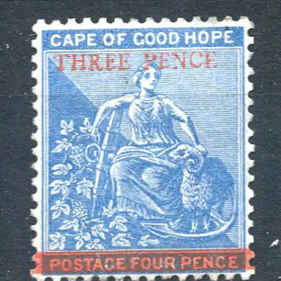 1879 "THREE PENCE" on 4d blue, CC wmk. Fresh MLH & ...