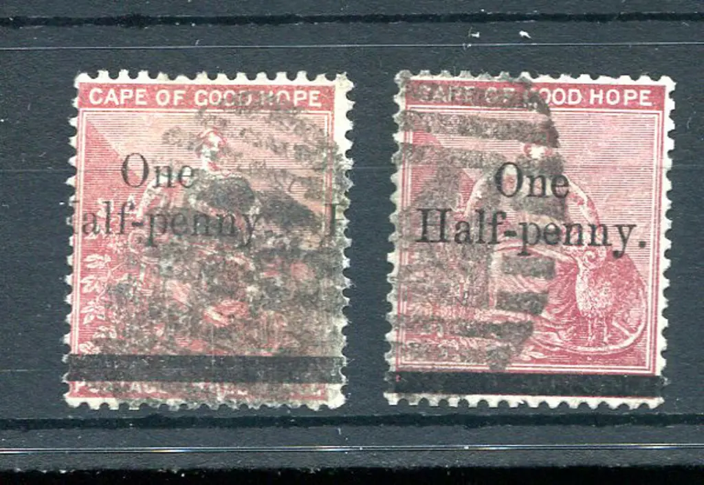 1882 "One Half-penny" surcharges with CC & CA ... Image 1++