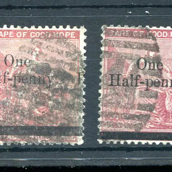1882 "One Half-penny" surcharges with CC & CA ...