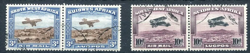 South West Africa 1931 3d & 10d Airmails in pairs. ... Image 1++