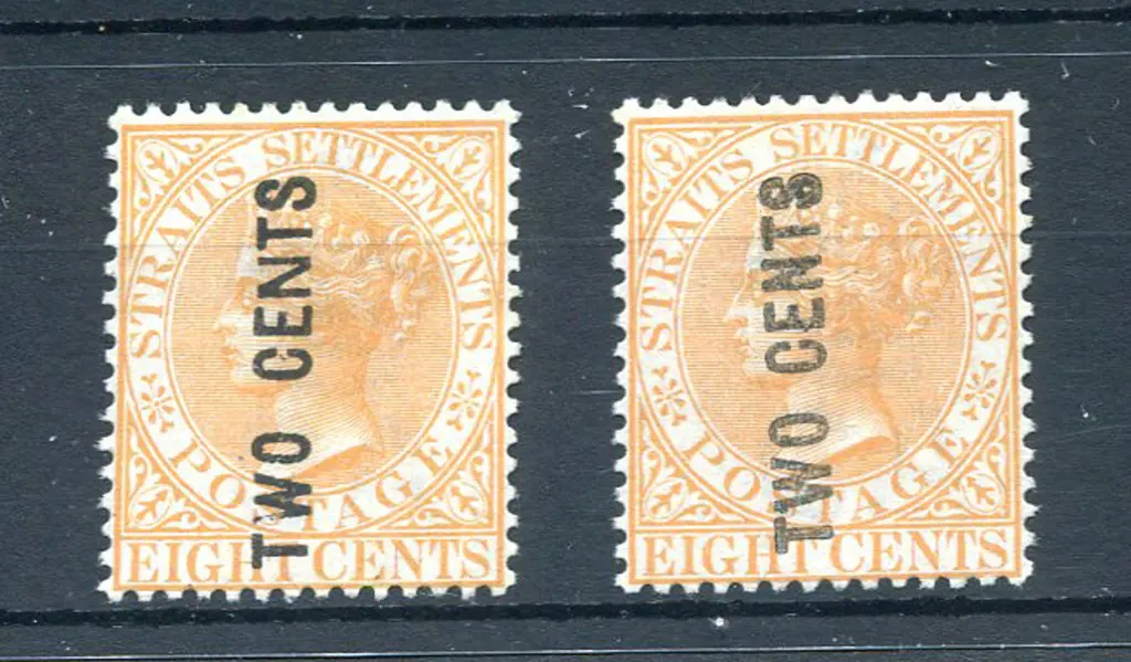 1883 "TWO CENTS" surcharges on 8c orange in both ... Image 1++