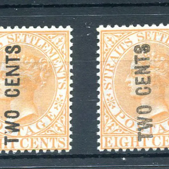 1883 "TWO CENTS" surcharges on 8c orange in both ...