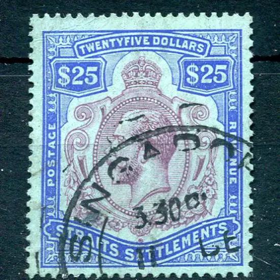 1921/33 $25 purple & blue on blue, script wmk. F/U ...