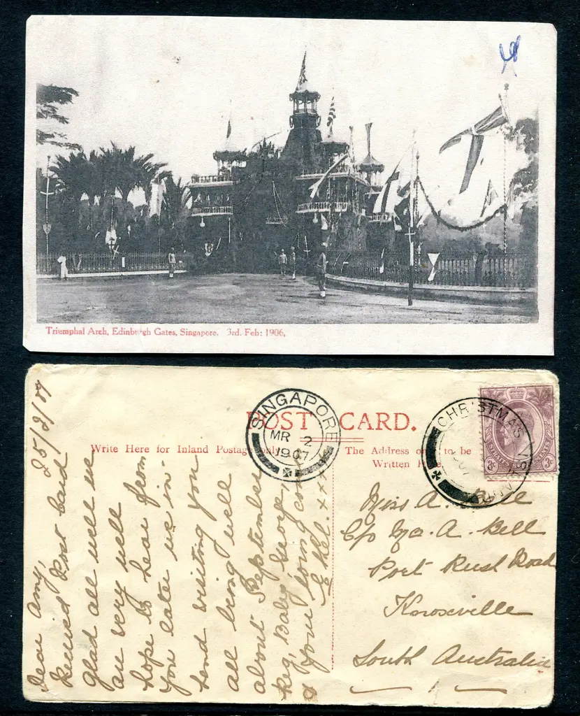 1907 (2nd Mar) Singapore postcard with 3c violet ... Image 1++