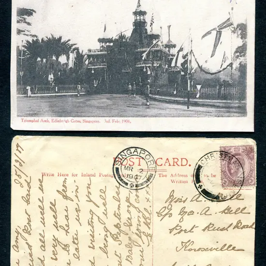 1907 (2nd Mar) Singapore postcard with 3c violet ...