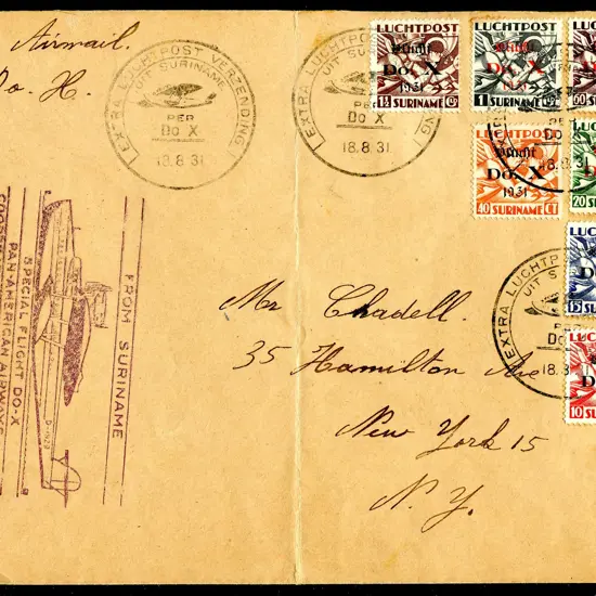 1931 Dormer flight set of 7 on 18-8-31 cover to ...