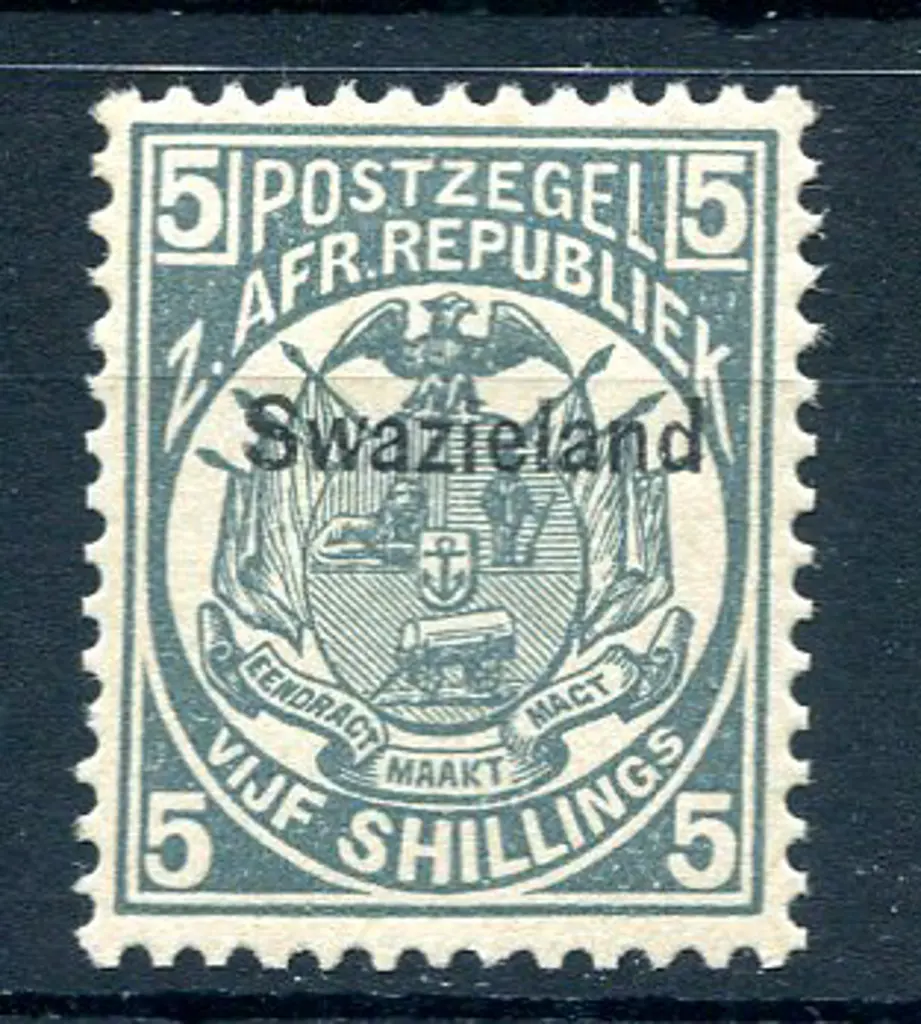 Swaziland 1889/90 5/- slate-blue with "Swazieland" ... Image 1++