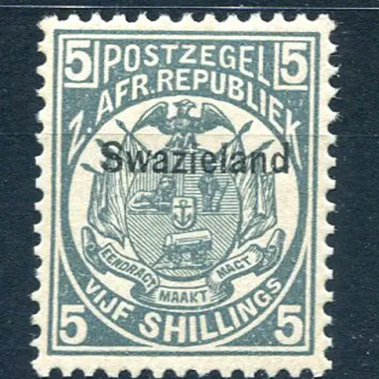 Swaziland 1889/90 5/- slate-blue with "Swazieland" ...