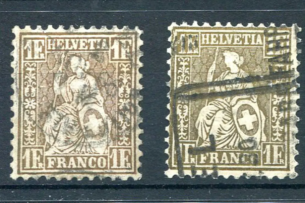 1862/64 1f bronze-gold with cds pmk & 1f gold with ... Image 1++