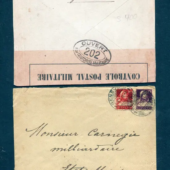 1916 (3rd Jan) Env addressed to "Monsieur Carnegie ...