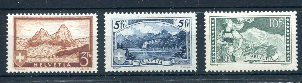 1928/31 3f brown, 5f blue & 10f green. Fine MLH ... Image 1++