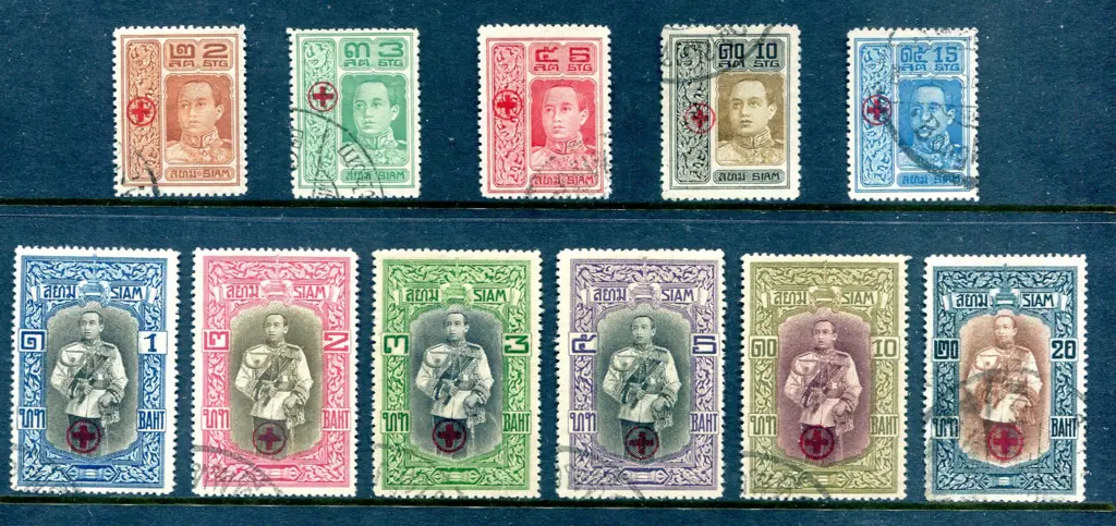 Thailand 1918 Red Cross Fund ovpts in red on 1912 ... Image 1++