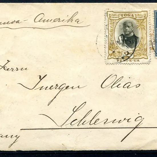 Tonga 1914 (15th Jan) Vavau to Schleswig cover ...