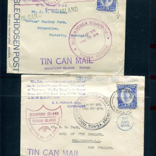 1936 (21st Jul) & 1937 (18th Sept) Tin Can Mail ex ...