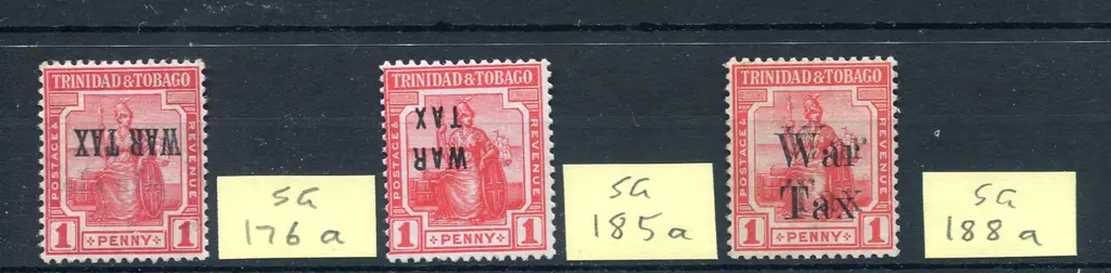 Trinidad & Tobago 1918 1d scarlet with "WAR TAX" ... Image 1++