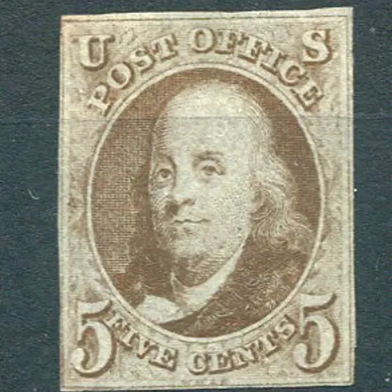 USA 1847 5¢ red-brown imperf on bluish paper with ...