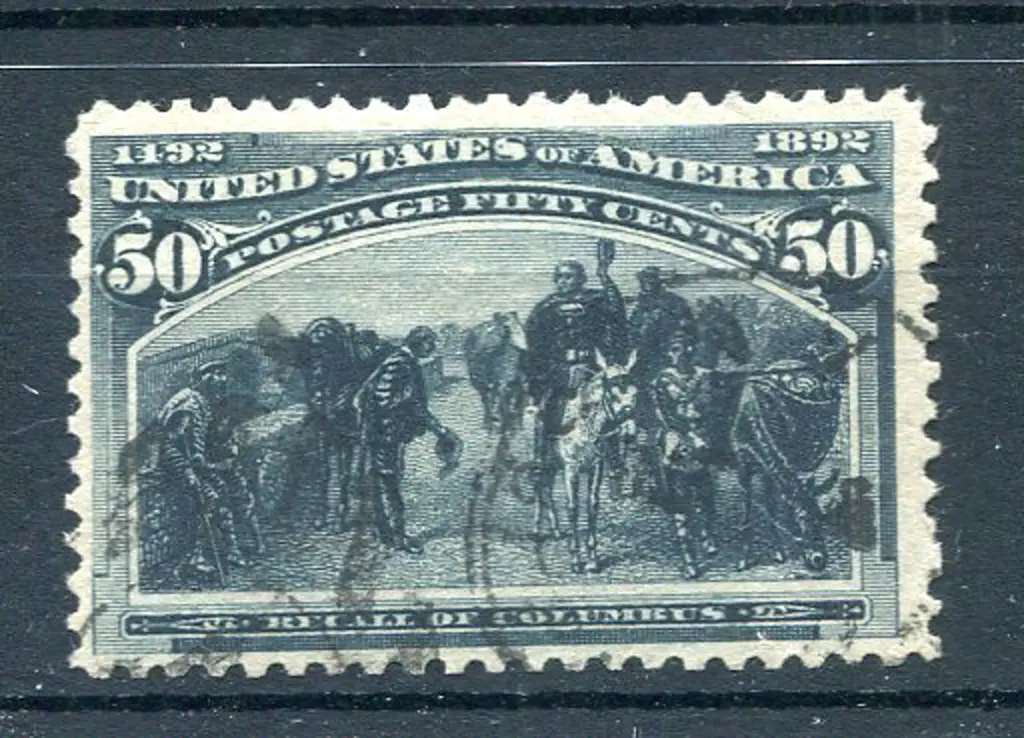 1893 50¢ greenish-slate Columbus. Lightly used & ... Image 1++