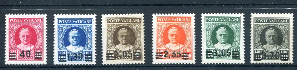 Vatican 1934 Pope Pius XI surcharges set of 6. ... Image 1++