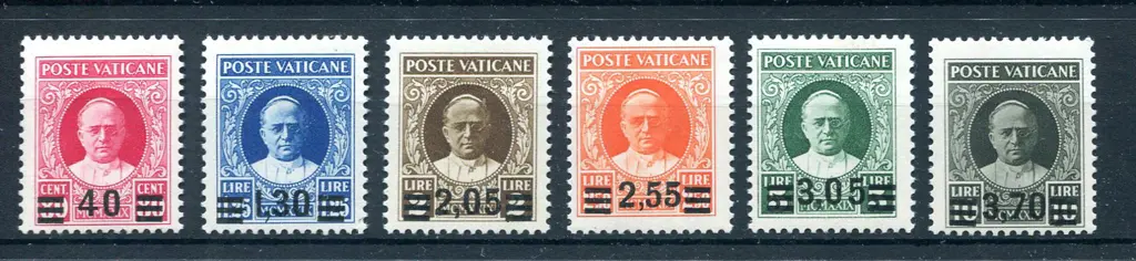 1934 Pope Pius XI surcharges set of 6. Fine MLH ... Image 1++
