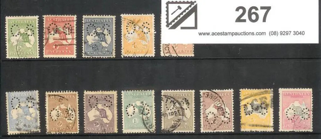 Kangaroos ½d to 10/- (ex 2d, 3d) all perf small ... Image 1++