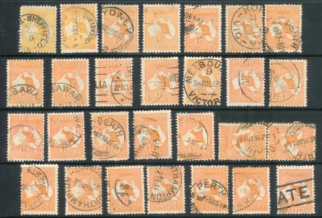 Kangaroos 1913 4d orange range plus one ... Image 1++