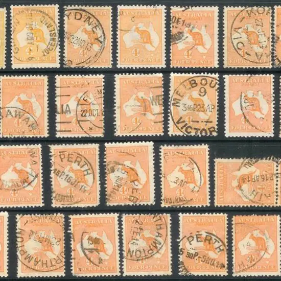 Kangaroos 1913 4d orange range plus one ...