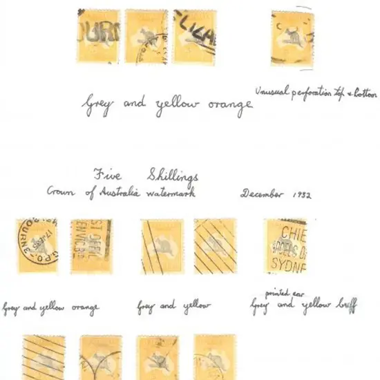 Kangaroos 1929/30 5/- Sm Mult wmk (4 used incl one ...