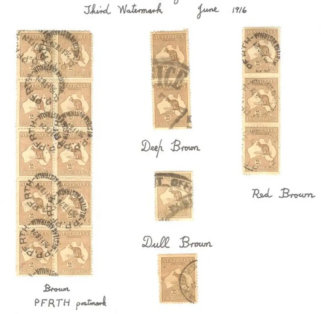 Kangaroos 2/- brown 1st wmk (3) & 3rd wmk (26 incl ... Image 1++