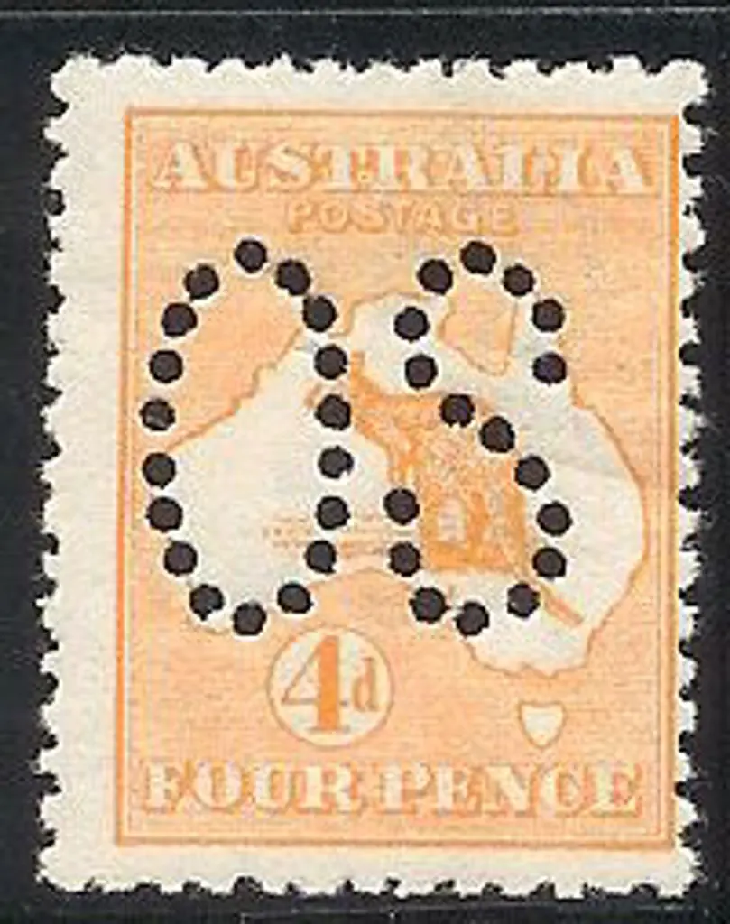 1913 4d orange kangaroo Die II perf large ''OS''. ... Image 1++