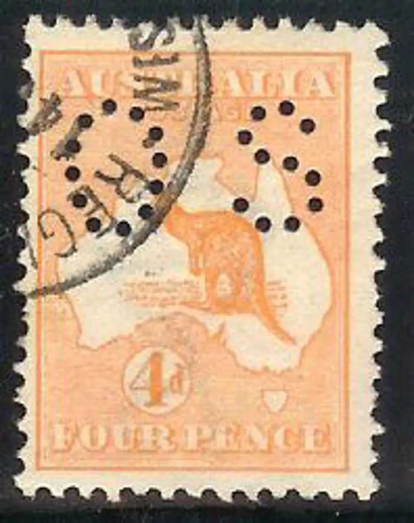 1914 4d orange kangaroo perfined small ''OS'' F/U ... Image 1++
