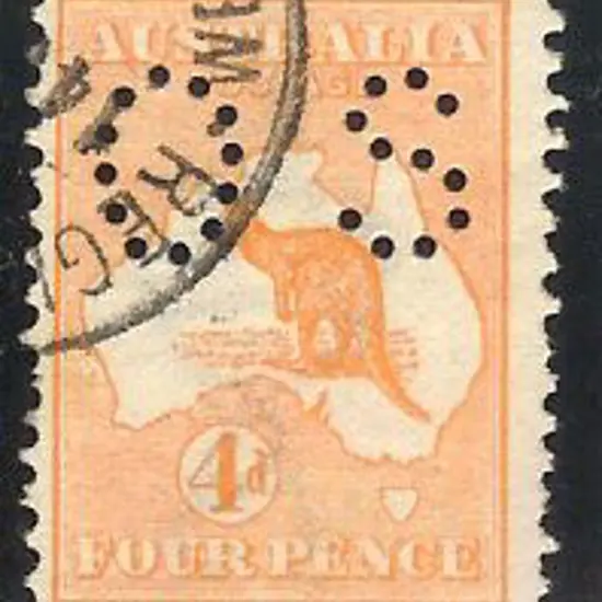 1914 4d orange kangaroo perfined small ''OS'' F/U ...