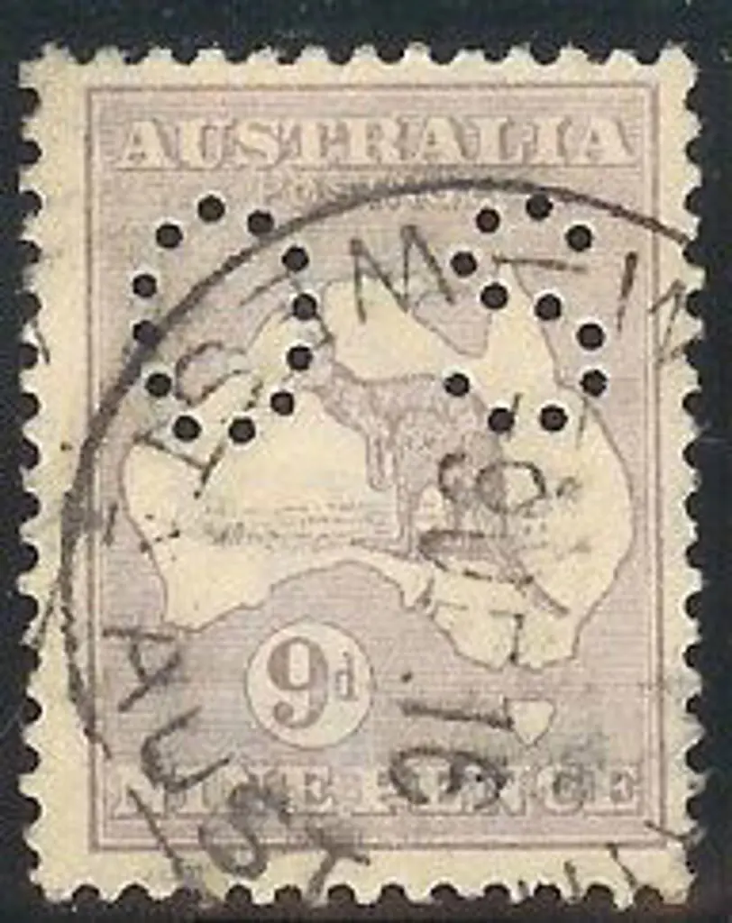 1915 9d violet kangaroo perf ''OS''. Centred ... Image 1++