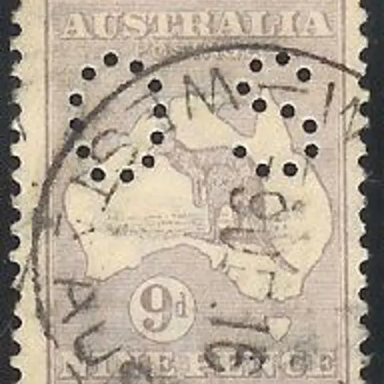 1915 9d violet kangaroo perf ''OS''. Centred ...