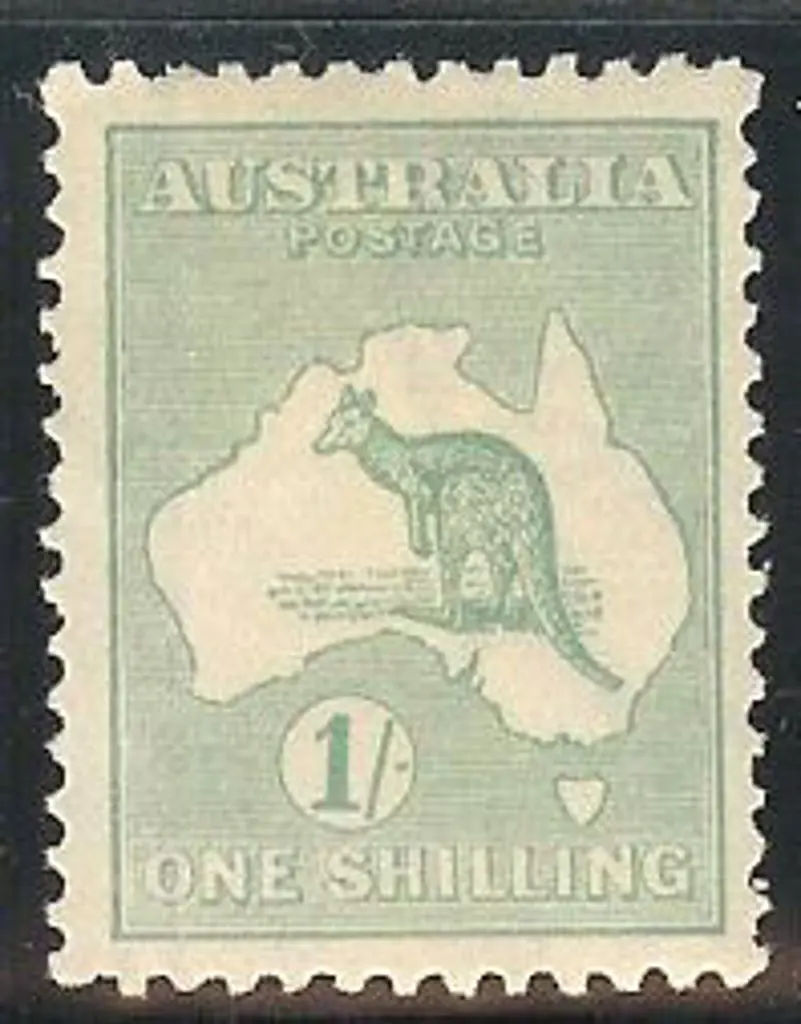 1916 1/- blue-green kangaroo Die II. MLH & well ... Image 1++