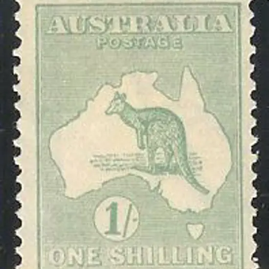 1916 1/- blue-green kangaroo Die II. MLH & well ...