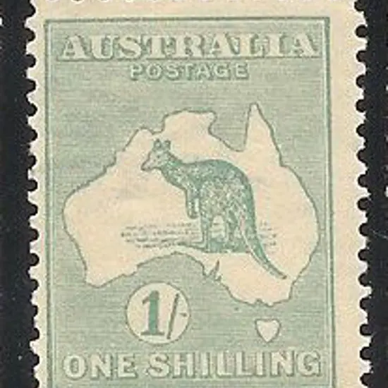 1927 1/- blue-green kangaroo Die IIB with sideways ...