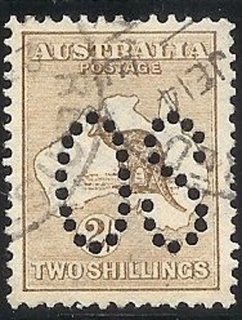 1913 2/- kangaroo perf large ''OS'' with light ... Image 1++