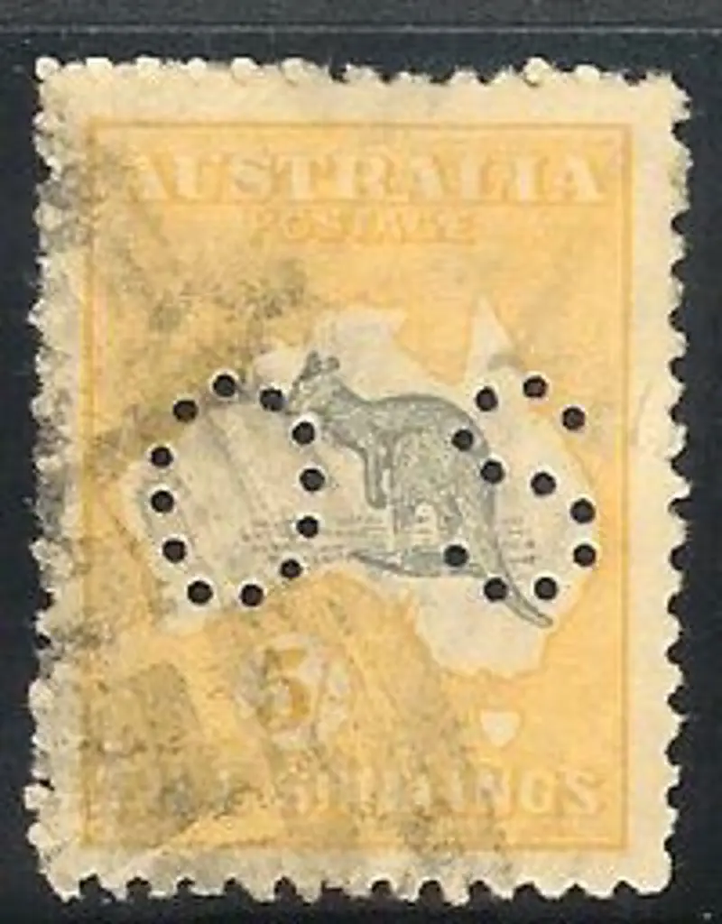 1915 5/- Kangaroo perf ''OS'' with parcel cancel.  ... Image 1++
